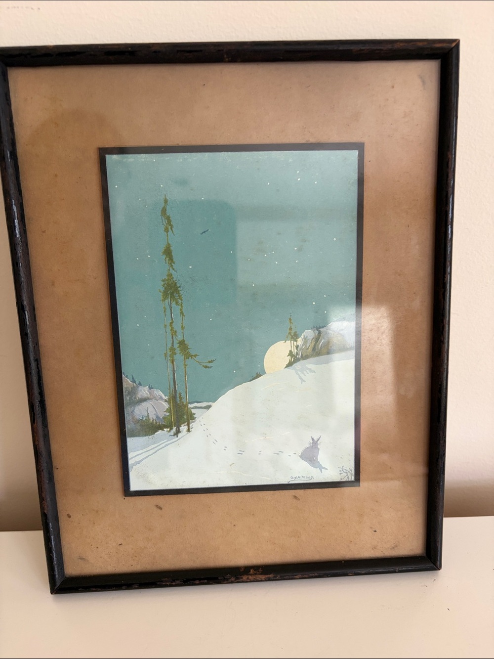 Antique Winter Landscape Framed Art Print by George Harold Mitchell (1880-1951).